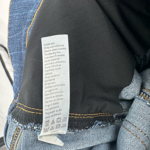 Spanx Medium Wash Distressed Denim Ankle Leggings Womens Small Mid Rise Raw Hem - Picture 10 of 12